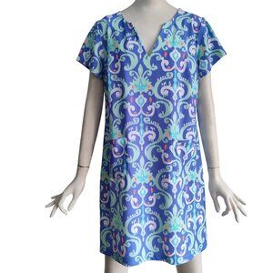 Britt Ryan Bohemian Print Pockets Nylon Spandex Stretch Mini Shift Dress Sz L